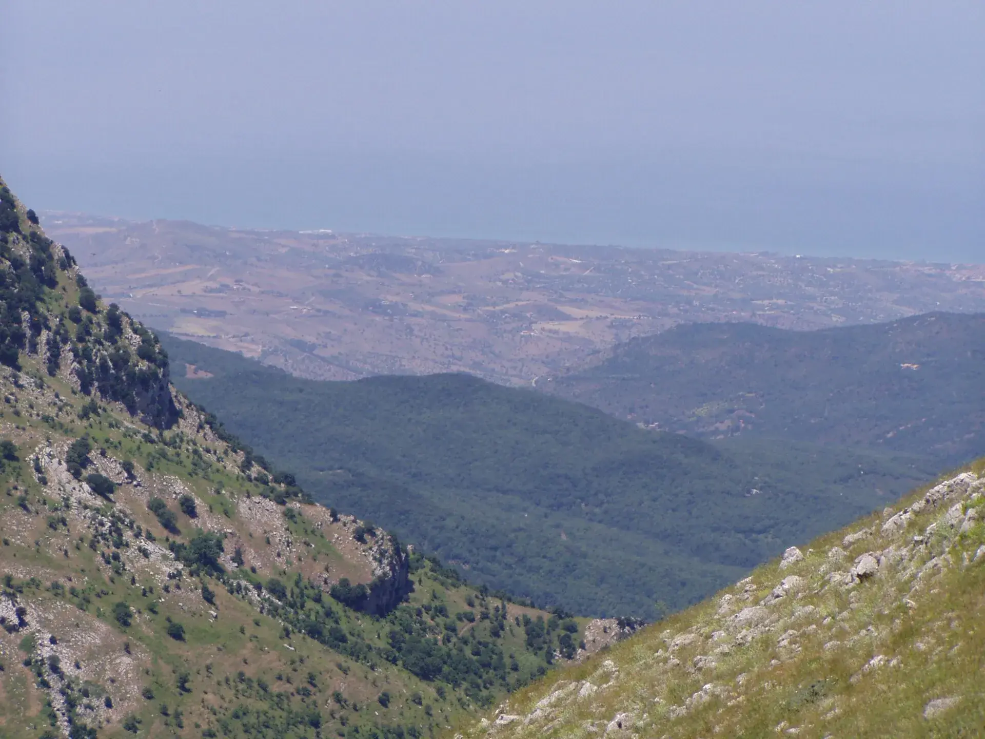 Dai pendii delle Madonie lo sguardo scende sui boschi e sulla piana costiera fino al mar Tirreno