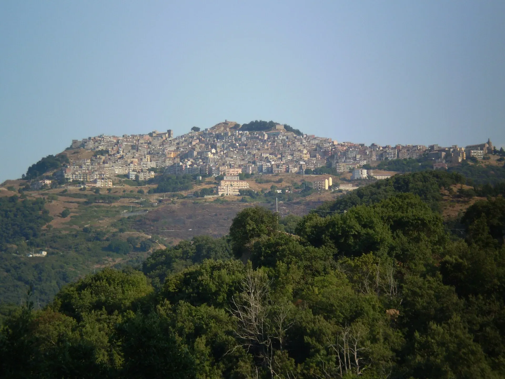 San Mauro Castelverde in cima al suo colle, sopra i boschi della valle